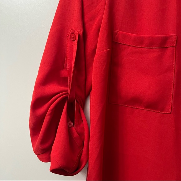 EXPRESS Solid Red Two Pocket Portfolio Shirt
Blouse Button Down Slim Fit Top S - Picture 7 of 16